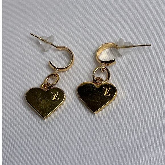 Louis Vuitton Gold Heart Huggie Dangle Earrings - Picture 1 of 7
